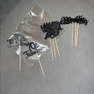 Black Glitter Cake Toppers for 70th Birthday Celebration (19 total)